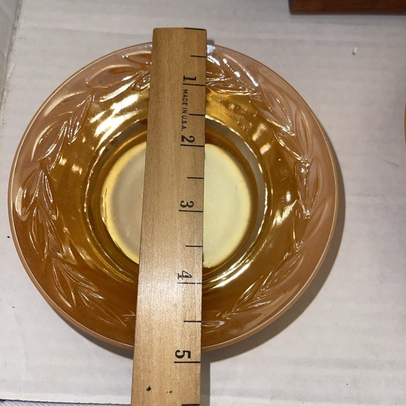 Peach Iridescent Carnival Glass 5 Dessert  Dish Bowls 5" Fire King USA Cottage - Picture 7 of 7